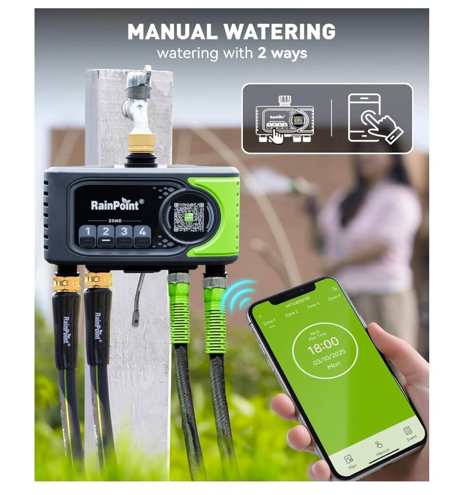 RAINPOINT Smart WiFi Sprinkler Timer 4 Zone – App & Voice