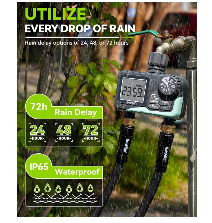 RainPoint 2-Zone Digital Sprinkler Timer, Hose Water Timer