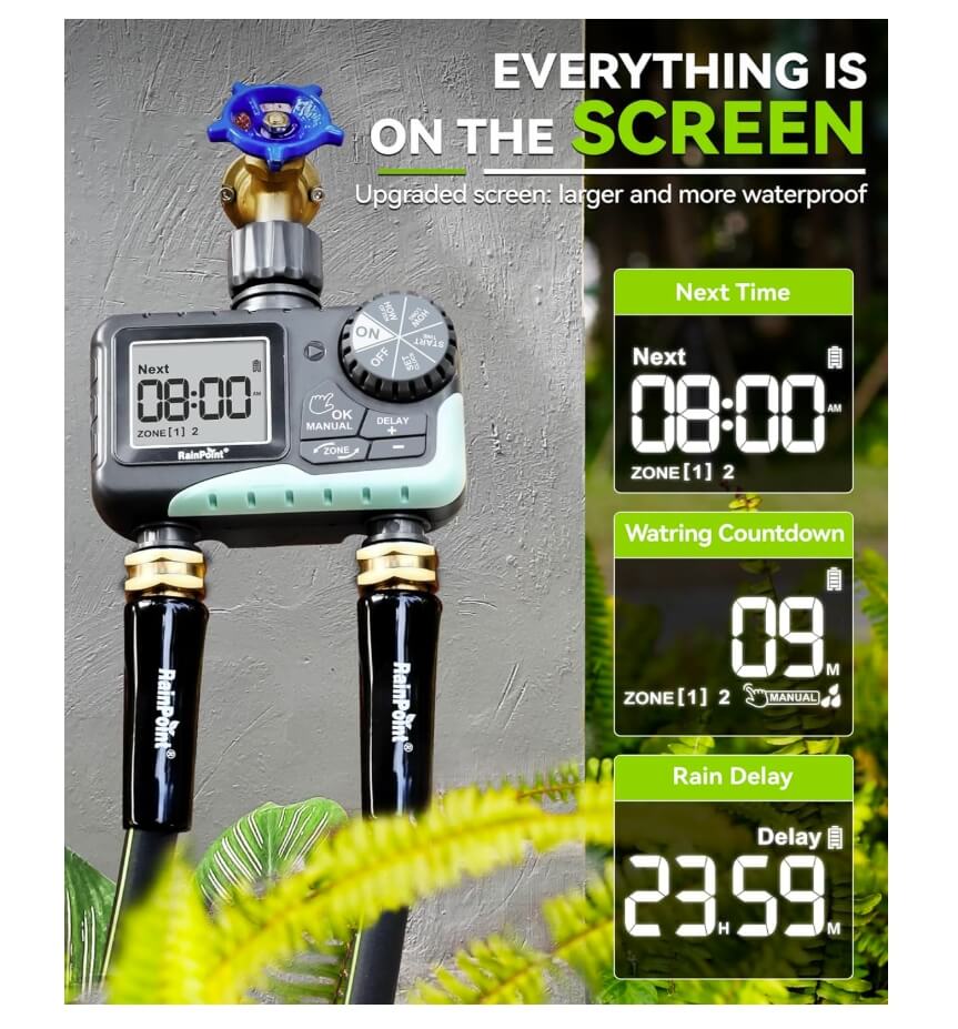 RainPoint 2-Zone Digital Sprinkler Timer, Hose Water Timer