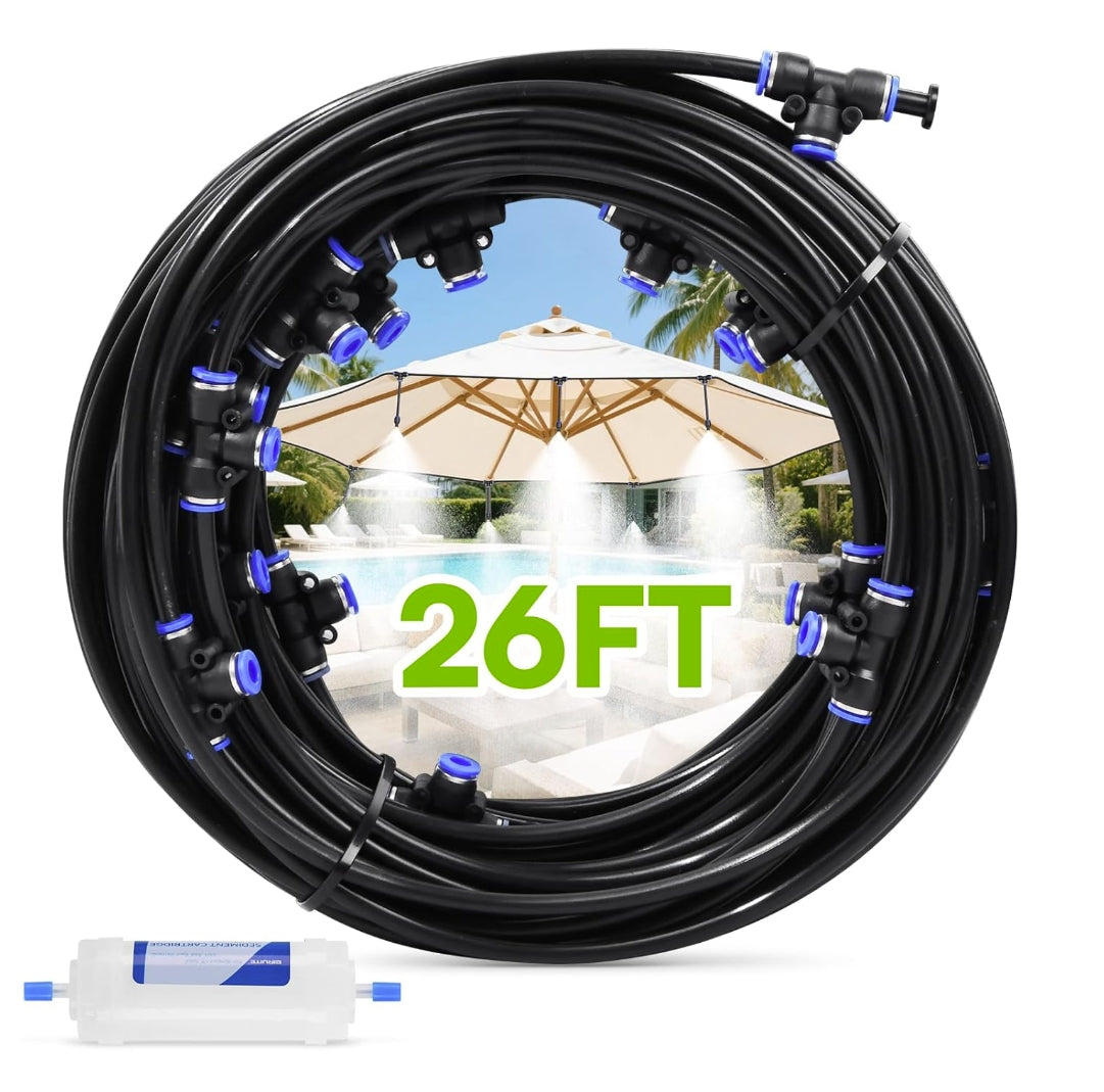 RAINPOINT 26FT Outdoor Misting Kit - 7 Nozzles &amp; Filter for Patio Cooling