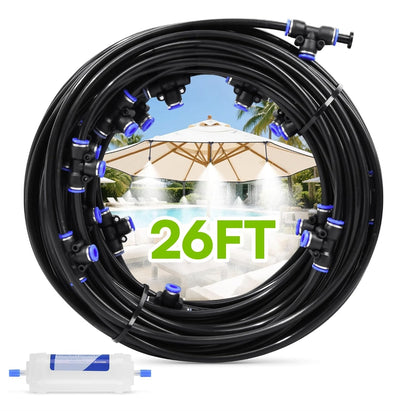 RAINPOINT 26FT Outdoor Misting Kit - 7 Nozzles &amp; Filter for Patio Cooling