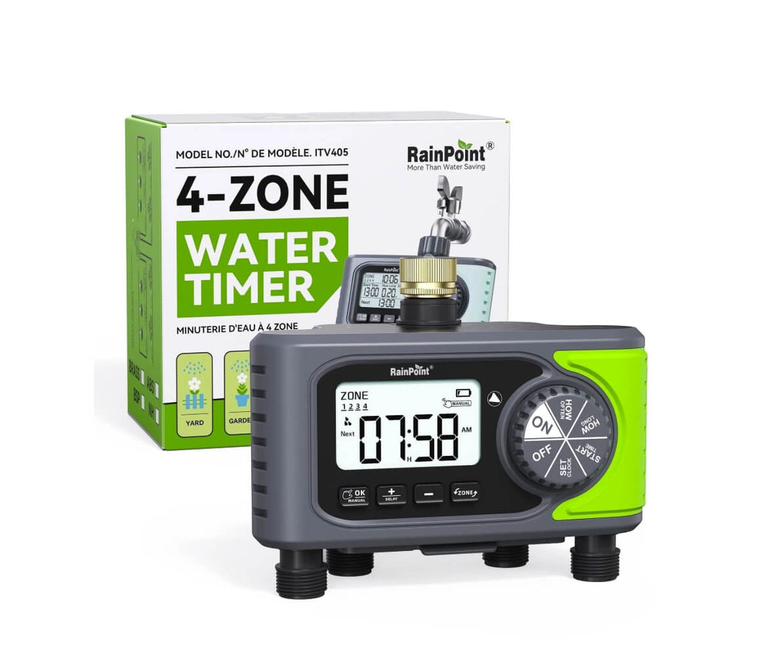 RainPoint brass inlet 4-zone water timer irrigation controller