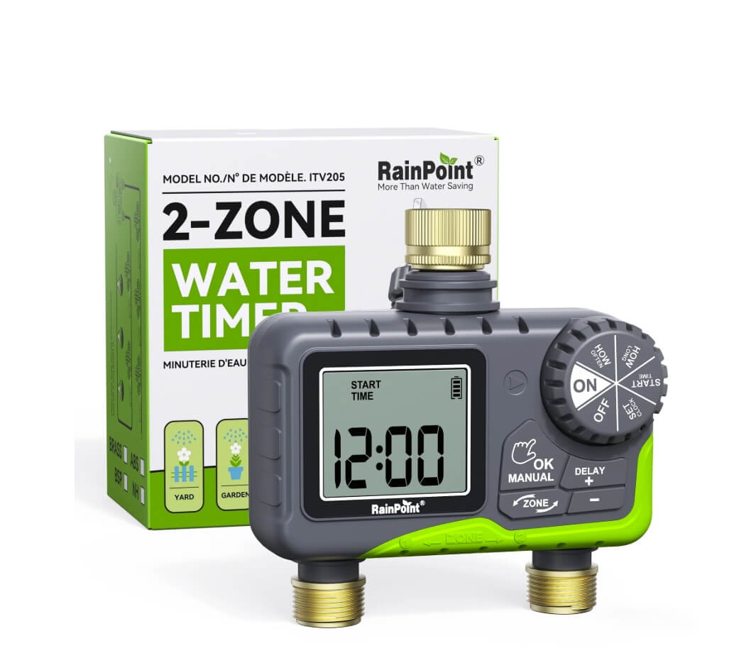RainPoint Dual Zone Hose Sprinkler Timer, Brass Connector Irrigation Controller