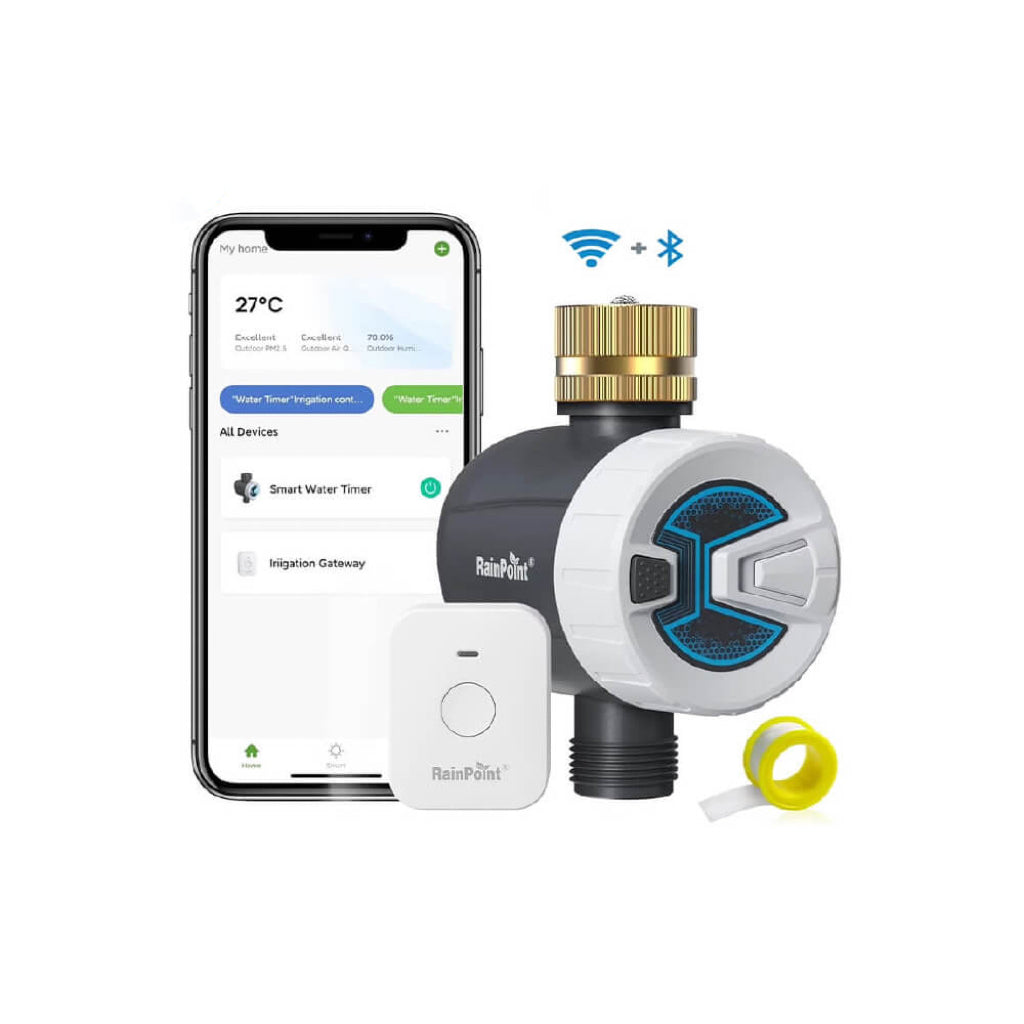 RainPoint Brass Inlet Smart Hose Faucet Timer, APP Control via 2.4Ghz WiFi and Bluetooth