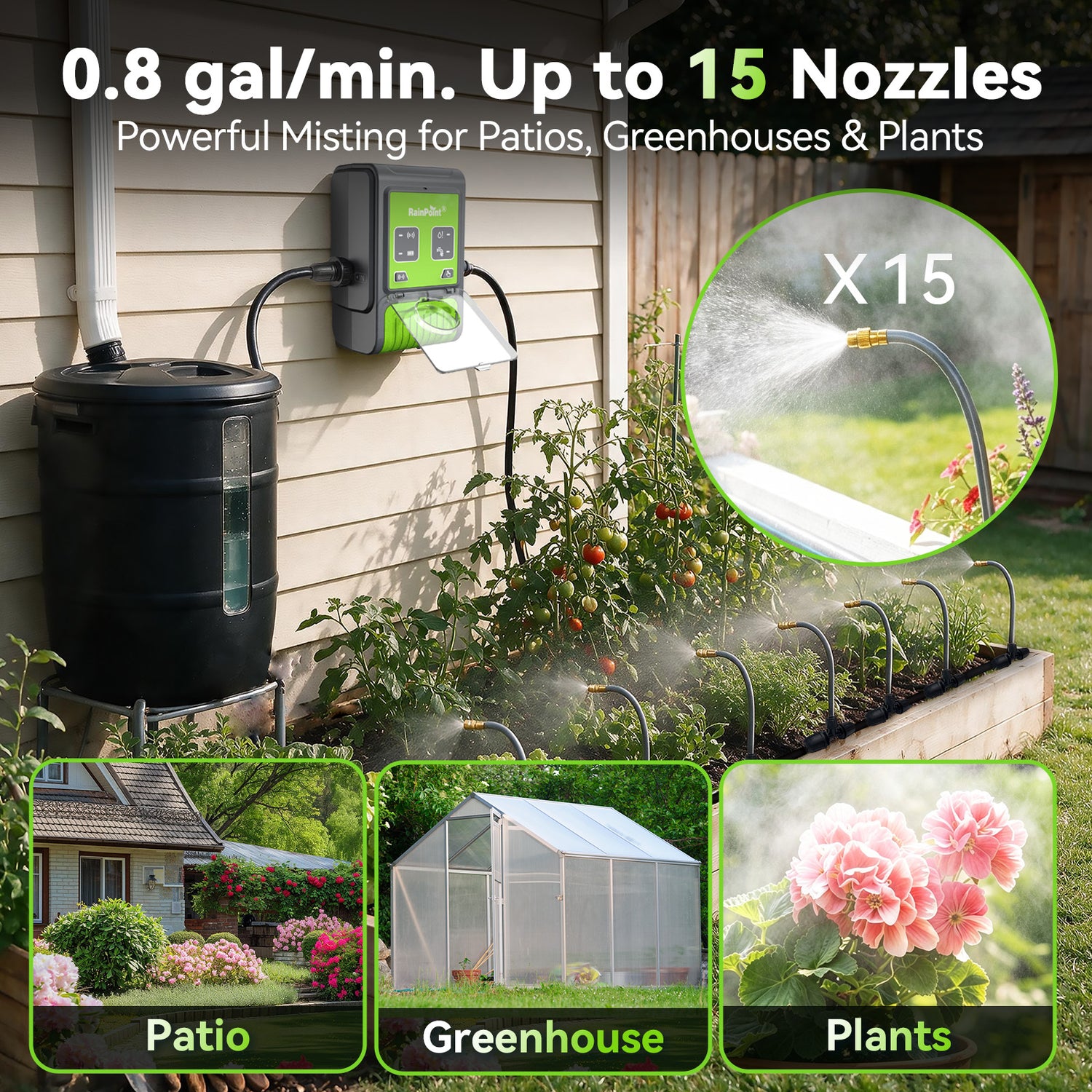 RainPoint Smart Water Pump Misting Kit for Gardens & Rain Barrels