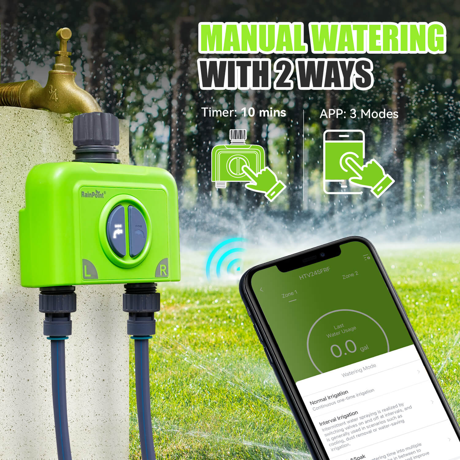 RainPoint 2-Zone WiFi Sprinkler Timer, Automatic Water Garden Irrigation System