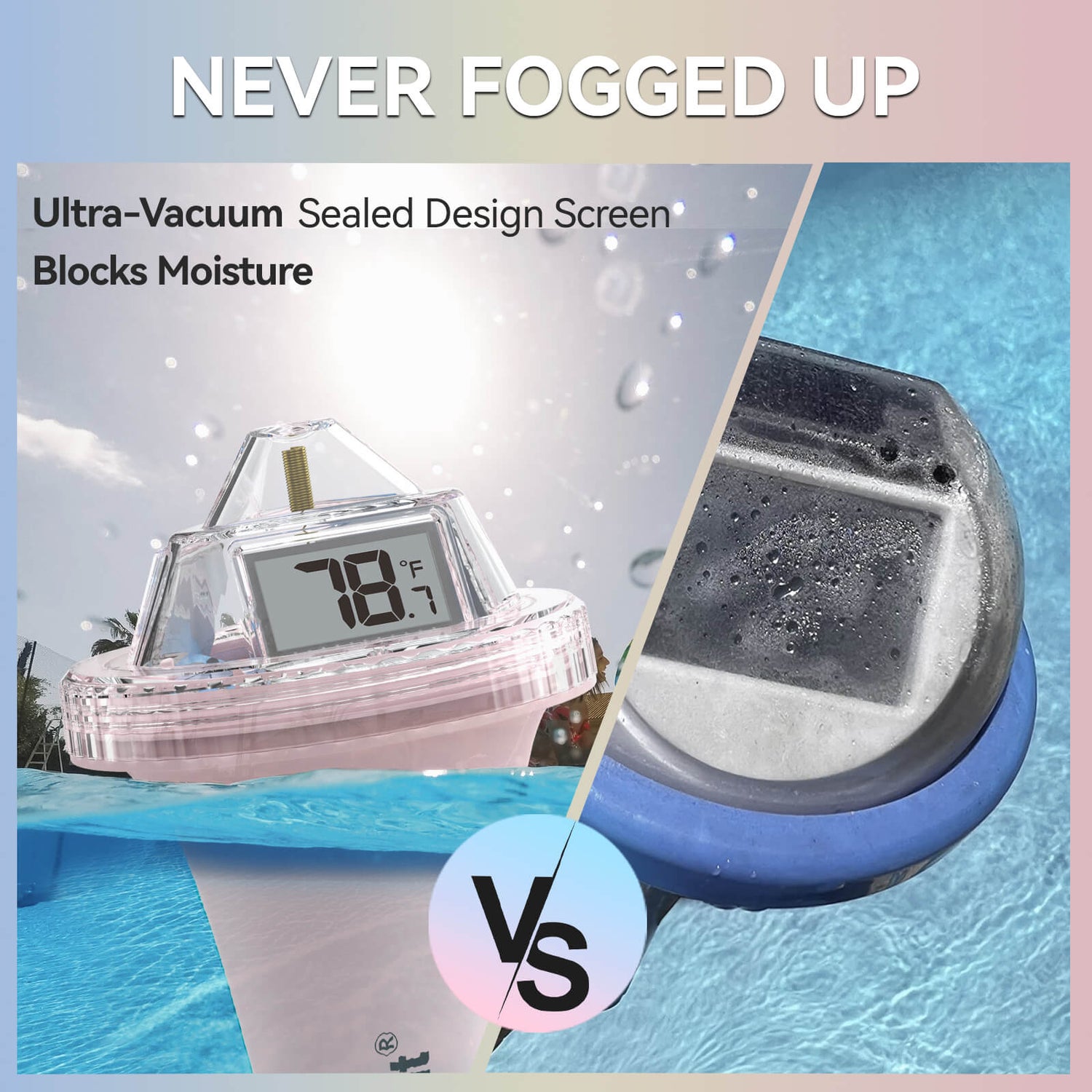 RAINPOINT Anti-Fog 360° Reading 3 Large Letters Displays Wireless Digital Pool Thermometer -Pink