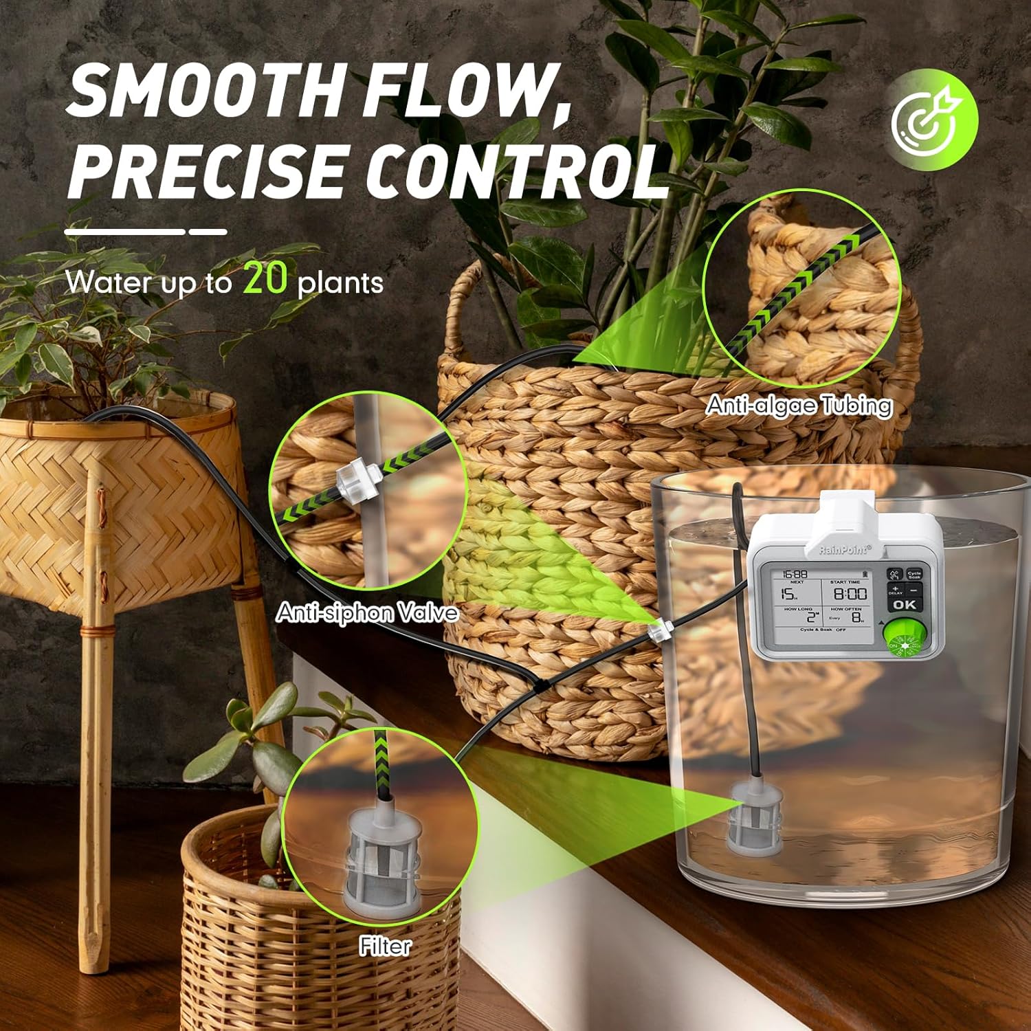 Automatisch irrigatiesysteem, bewateringssysteem voor binnenplanten met programmeerbare timer van 30 dagen, batterij- en USB-voeding Vakantieplanten bewateringsapparatuur voor potplanten binnenshuis Automatisch irrigatiesysteem, bewateringssysteem voor binnenplanten met programmeerbare timer van 30 dagen, batterij- en USB-voeding Vakantieplanten bewateringsapparatuur voor potplanten binnenshuis