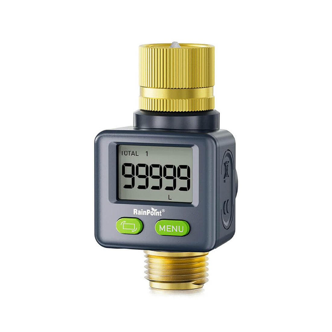 RainPoint Water Flow Meter with Brass Inlet & Outlet, 180ยฐ Screen-Flip Water Meter