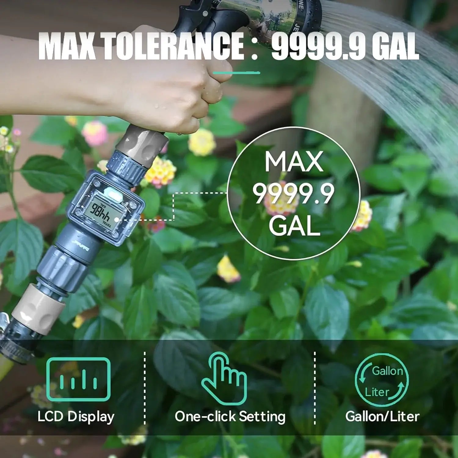 RainPoint Digital Hose Flow Meter for Garden Watering, Lawn Sprinkler, RV, Swimming Pool