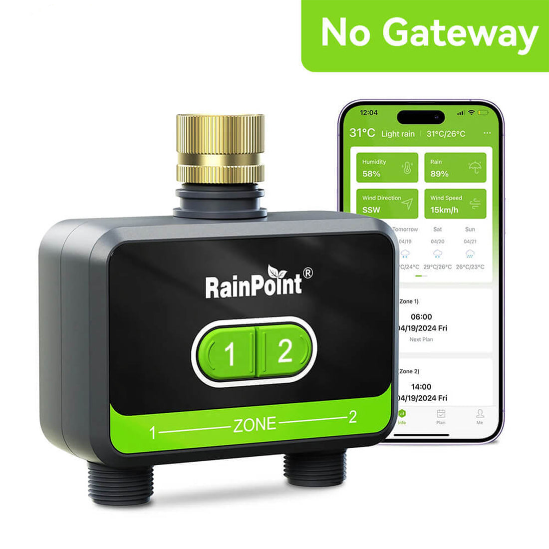 RainPoint Bluetooth Sprinkler Timer 2 Outlet Hose-Timer Only, (Not Hub)