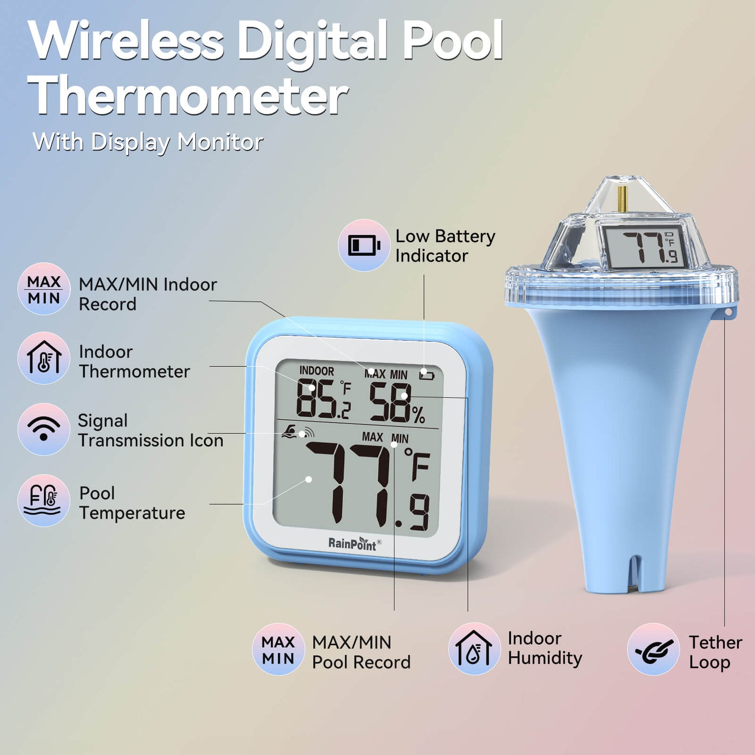 RAINPOINT Displays Wireless Digital Pool Thermometer -Blue