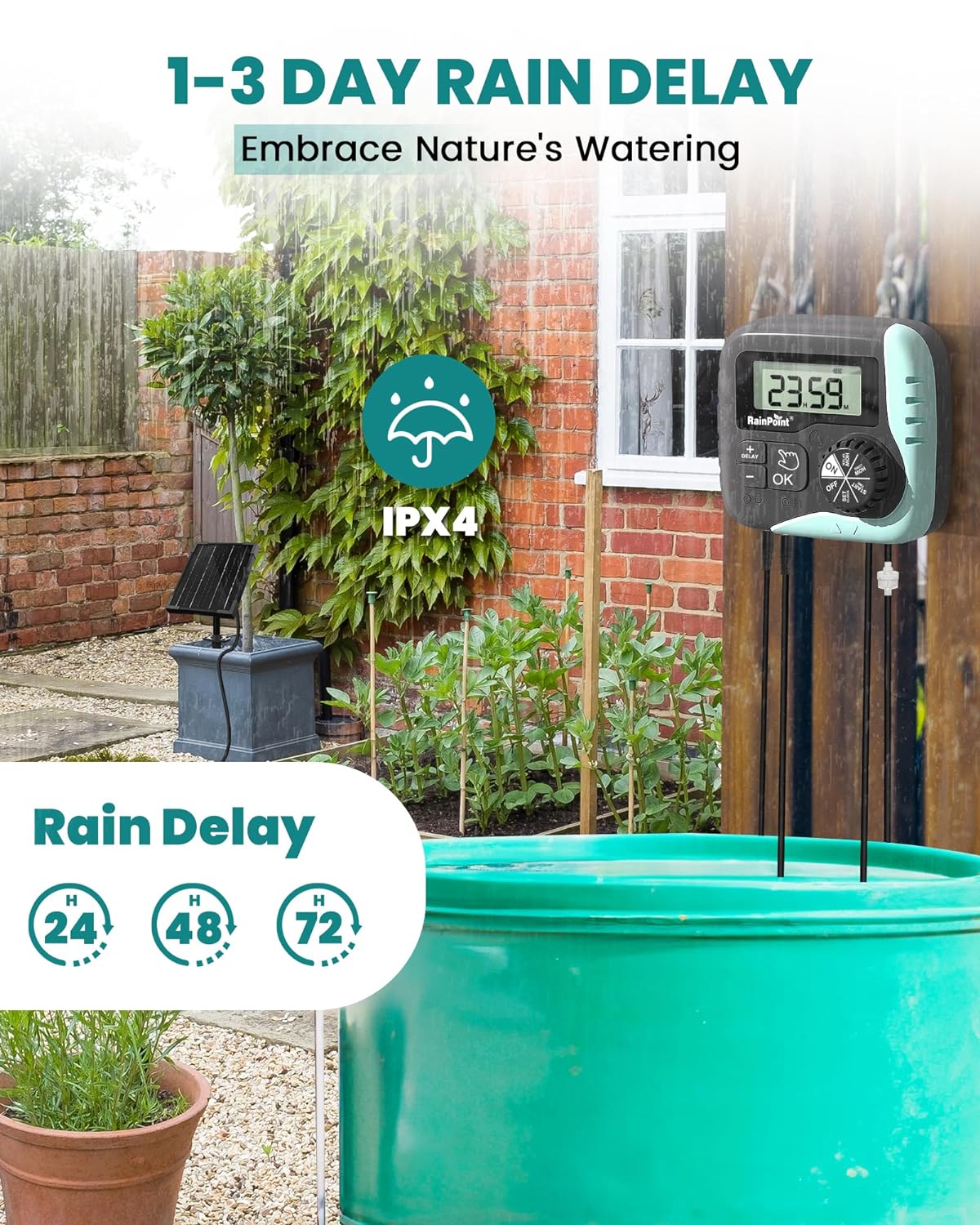 RainPoint Drip Irrigation System With Solar Pump Timer IK15P,Automatic Watering System for Potted Plants