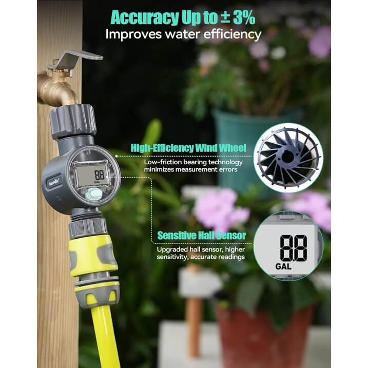 RainPoint Digital Hose Flow Meter for Outdoor Garden Watering, Lawn Sprinkler