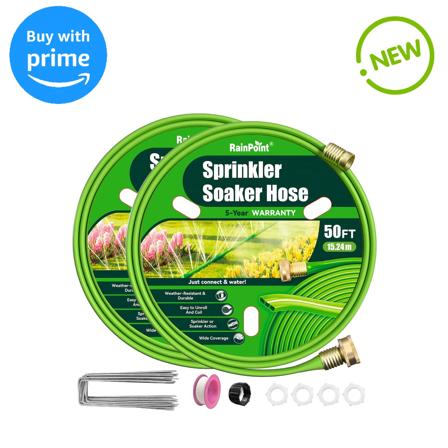 RAINPOINT Sprinkler Hose with Holes 100FT(50FT, 2Pack)