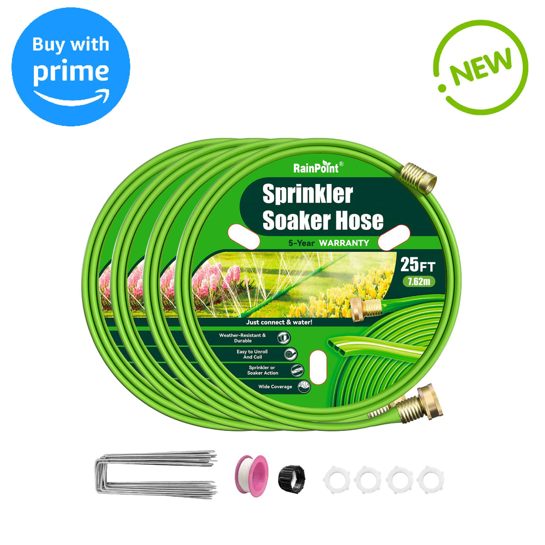 RAINPOINT Sprinkler Hose with Holes 100FT(25FT, 4Pack)