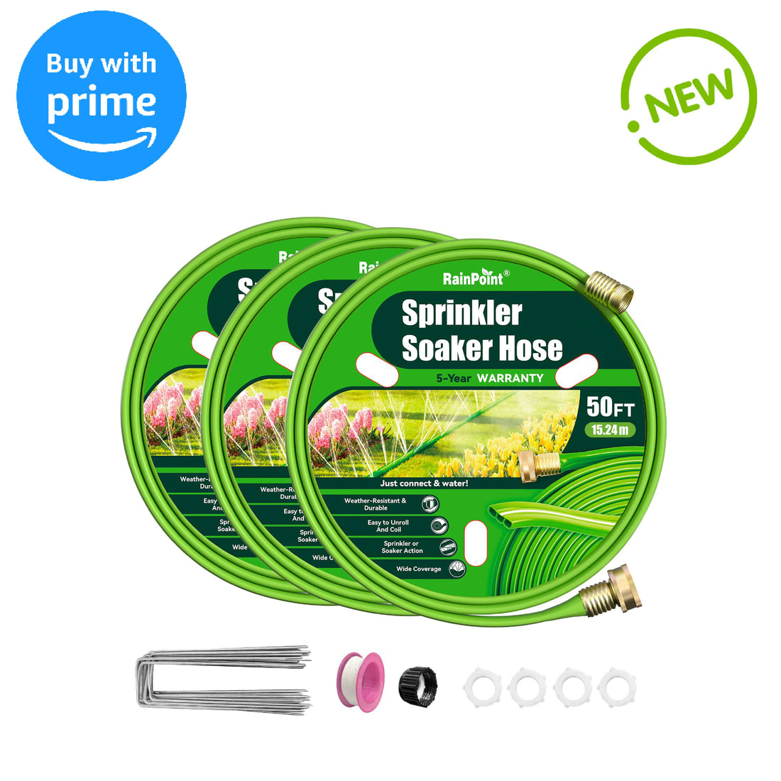 RAINPOINT Sprinkler Hose with Holes 150FT(50FT, 3Pack)