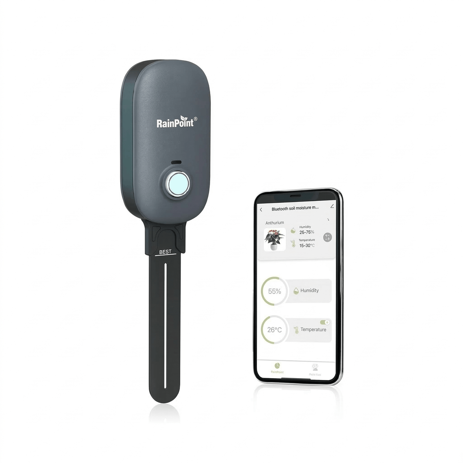 RainPoint Bluetooth Soil Moisture &amp; Temp Meter - Works with Bluetooth Hub &amp; Water Timer