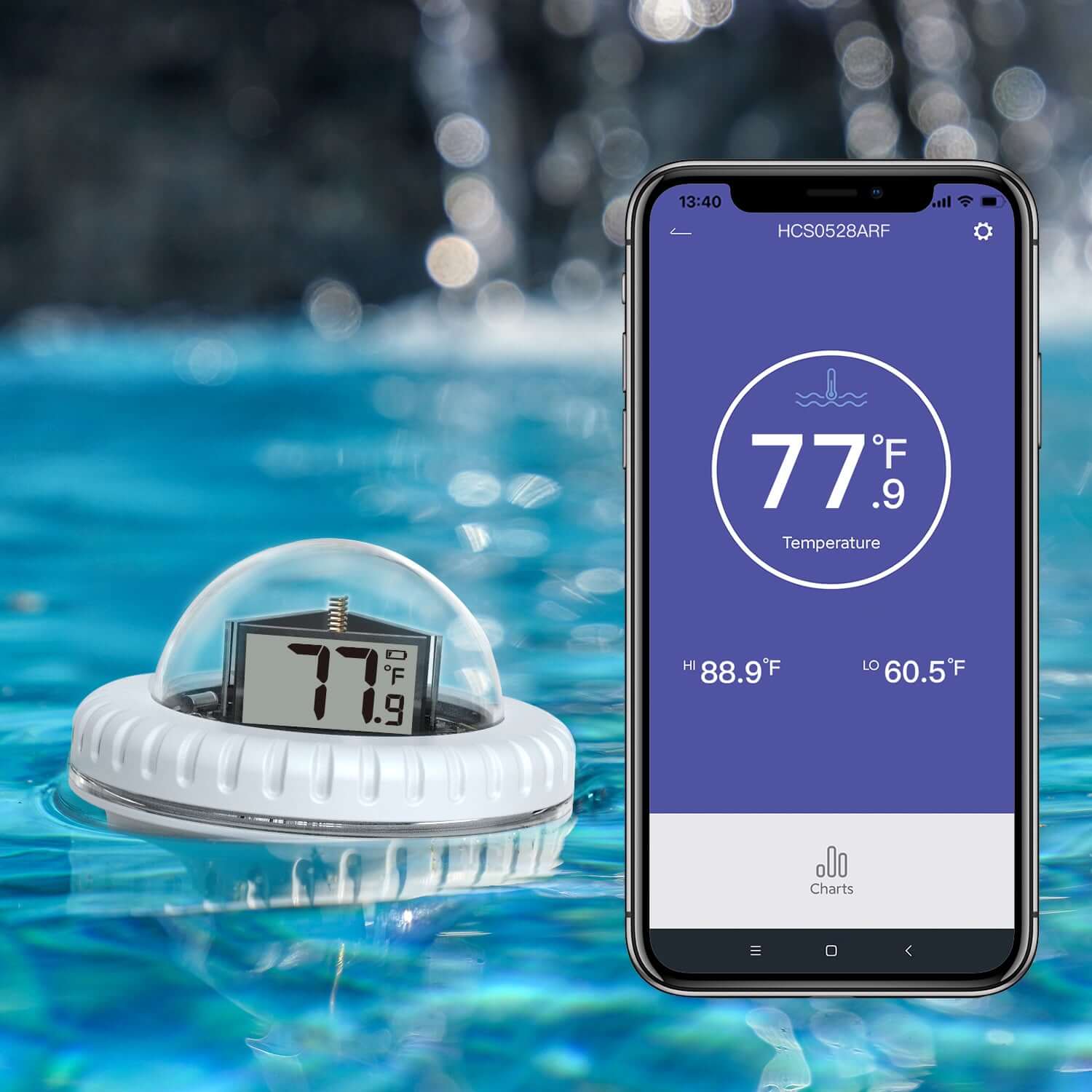  Throws it into the water, you can track the water temperature at any time through the displays or phone APP, precise control.