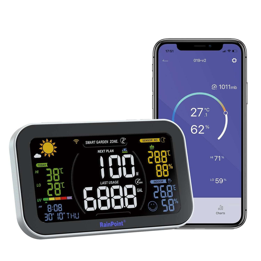 RainPoint Smart + Pool Thermometer Model No: HCS528+HCS015- Pool  Thermometer Only, Must be Used with HIS019 WiFi Hub, 2.4Ghz WiFi Only