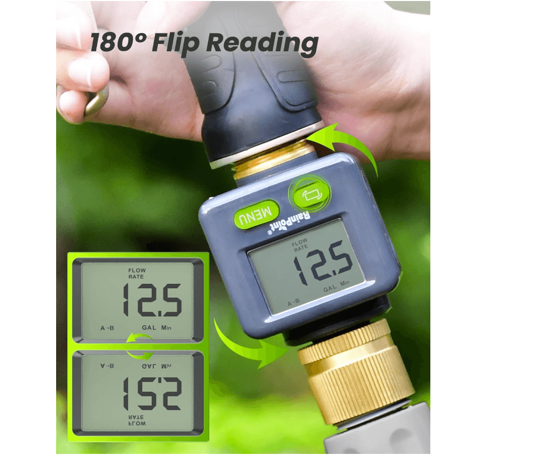 RAINPOINT Water Flow Meter with Brass Inlet &amp; Outlet, 2pcs