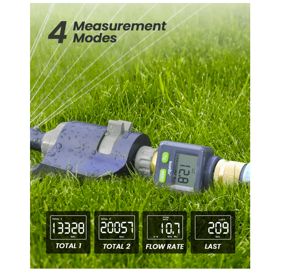 RAINPOINT Water Flow Meter with Brass Inlet &amp; Outlet, 2pcs