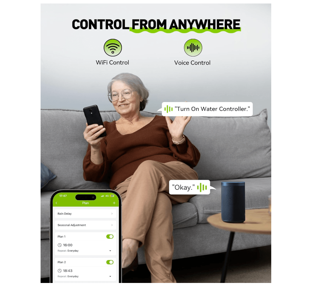 RAINPOINT Sprinkler Controller 8 Zone, Local Weather-Based Smart Irrigation Controller, WiFi Sprinkler Timer for Sprinkler System,Yard,Lawn