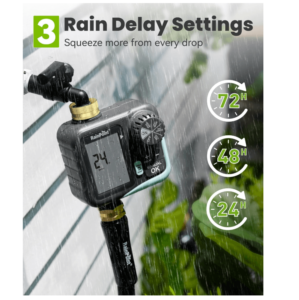 RAINPOINT Sprinkler Timer for Garden Hose - Hose Timer with Cycle &amp; Soak, Brass Inlet