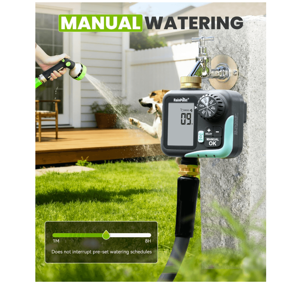 RAINPOINT Sprinkler Timer for Garden Hose - Hose Timer with Cycle &amp; Soak, Brass Inlet