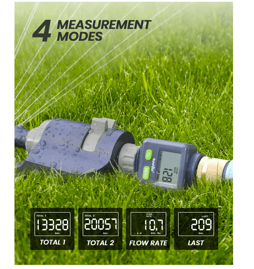 Rainpoint Water Flow Meter with Brass Inlet,Garden Hose, Sprinkler &amp; Nozzle Sprayer