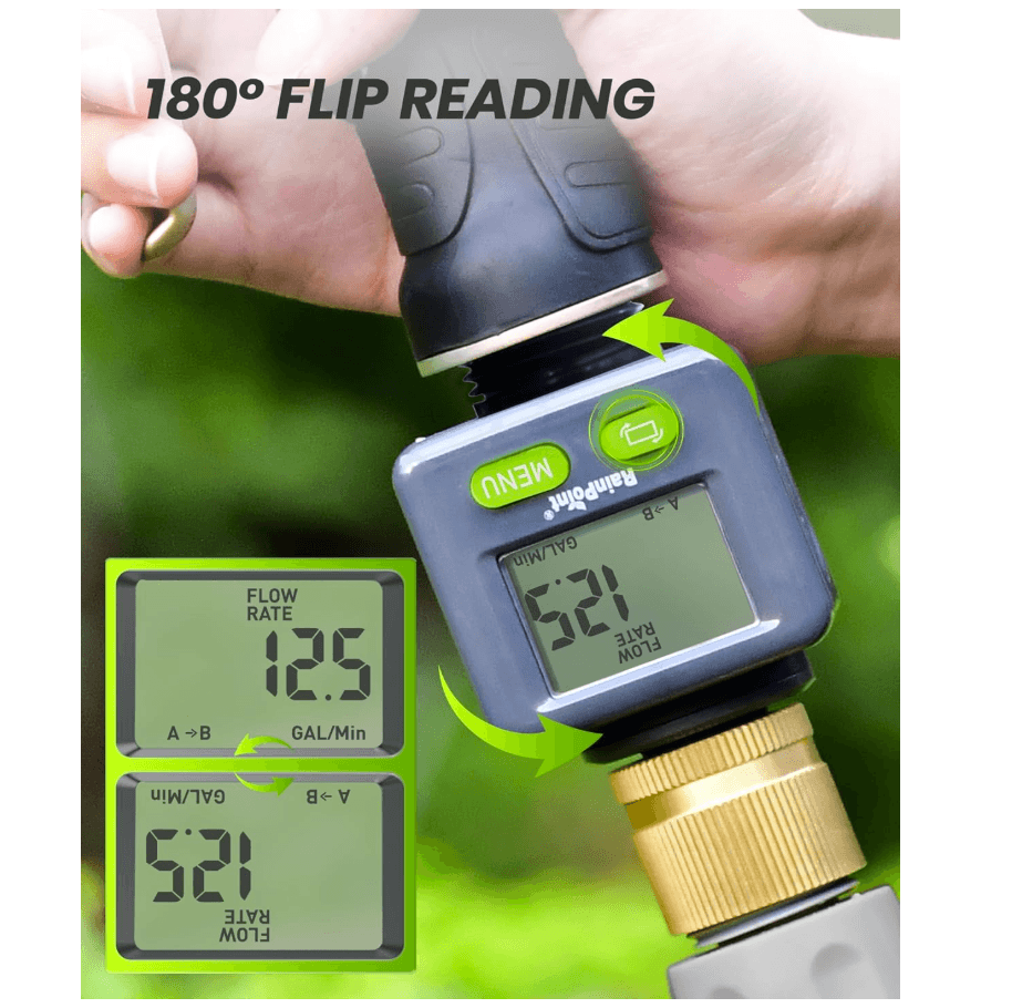 Rainpoint Water Flow Meter with Brass Inlet,Garden Hose, Sprinkler &amp; Nozzle Sprayer