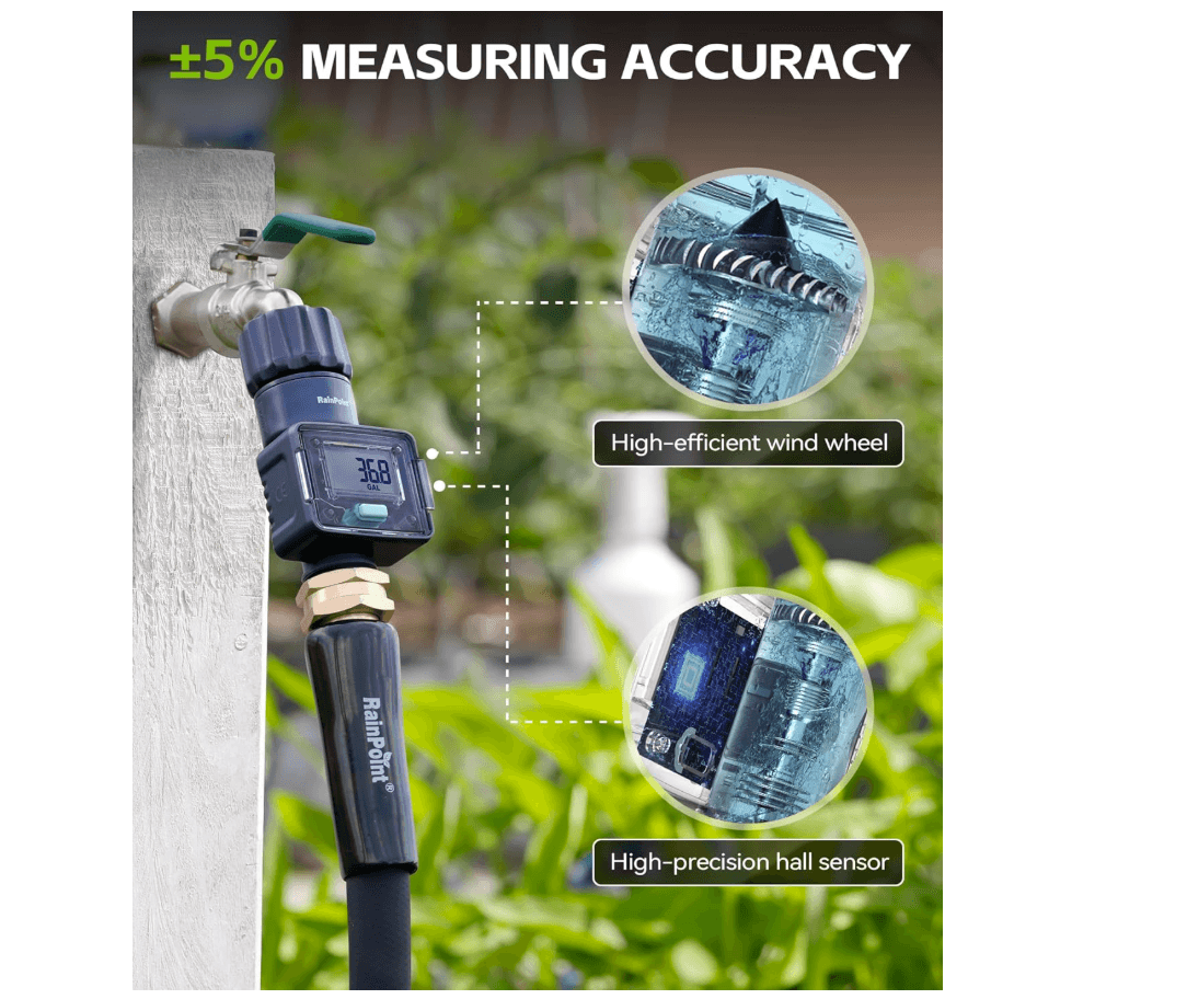 RainPoint Digital Hose Flow Meter for Garden Watering, Lawn Sprinkler, RV, Swimming Pool