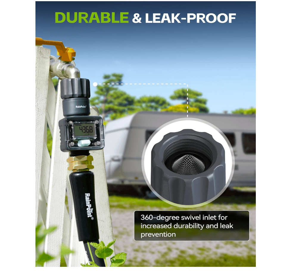 RainPoint Digital Hose Flow Meter for Garden Watering, Lawn Sprinkler, RV, Swimming Pool