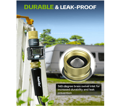 RAINPOINT Water Flow Meter with Brass Inlet, Garden Hose Watering, Lawn Sprinkler &amp; Nozzle Sprayer