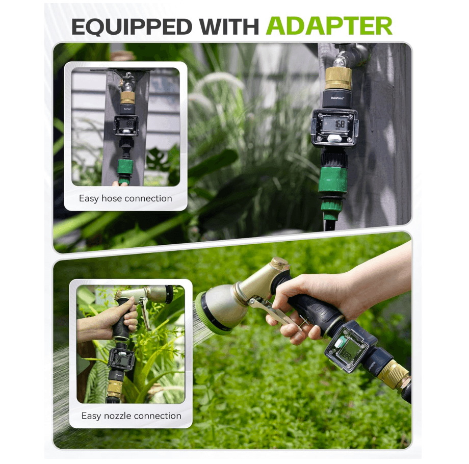 RAINPOINT Water Flow Meter with Brass Inlet, Garden Hose Watering, Lawn Sprinkler &amp; Nozzle Sprayer