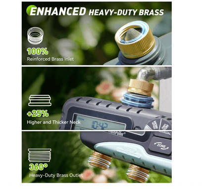 RAINPOINT 3-Zone Water Timer with Brass Inlet &amp; Outlet