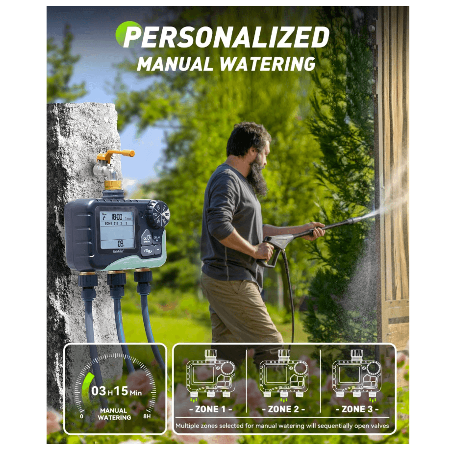 RAINPOINT 3-Zone Water Timer with Brass Inlet &amp; Outlet