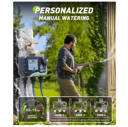 RAINPOINT 3-Zone Water Timer with Brass Inlet &amp; Outlet