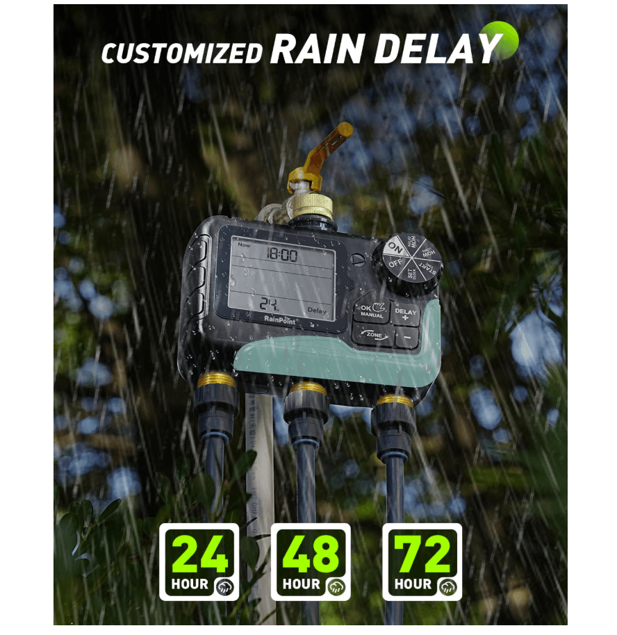 RAINPOINT 3-Zone Water Timer with Brass Inlet &amp; Outlet