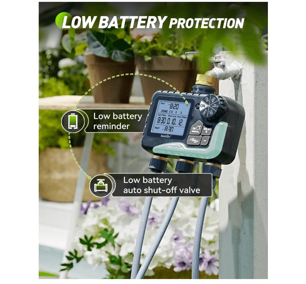 RAINPOINT 3-Zone Water Timer with Brass Inlet &amp; Outlet
