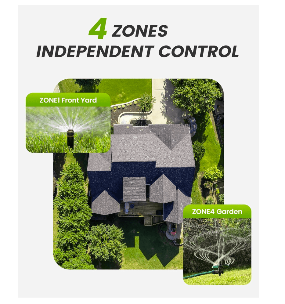 RAINPOINT Battery Operated Sprinkler Controller - Indoor &amp; Outdoor 4 Zone Smart Irrigation Controller