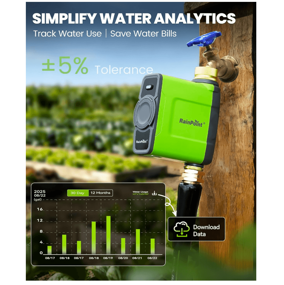 RAINPOINT WiFi Water Timer for Garden Hose (Brass Inlet &amp; Outlet, No Gateway)