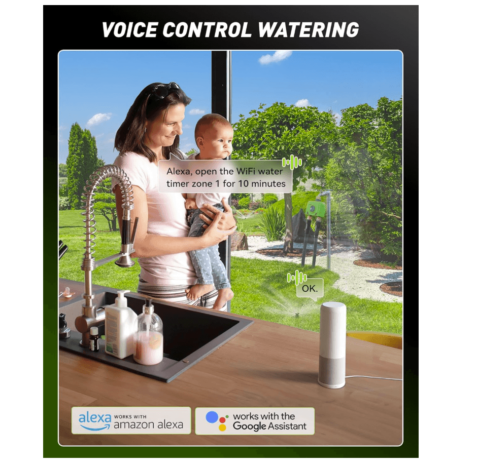 RAINPOINT 2 Zone WiFi Water Timer for Garden Hose(Brass Inlet &amp; Outlet, No Gateway)