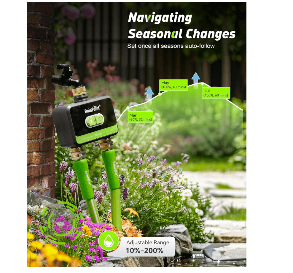 RainPoint 2-Zone WiFi Water Timer for Garden Hose with Brass Inlet &amp; Outlet