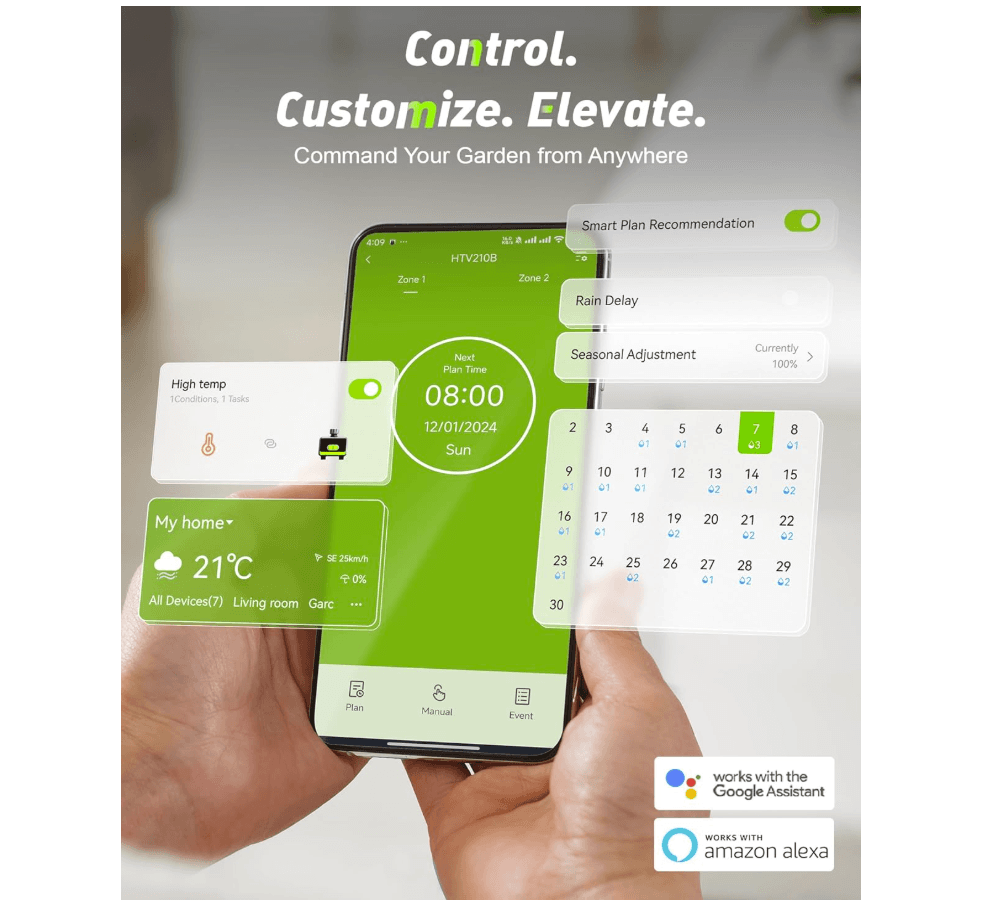 RainPoint 2-Zone WiFi Water Timer for Garden Hose with Brass Inlet &amp; Outlet