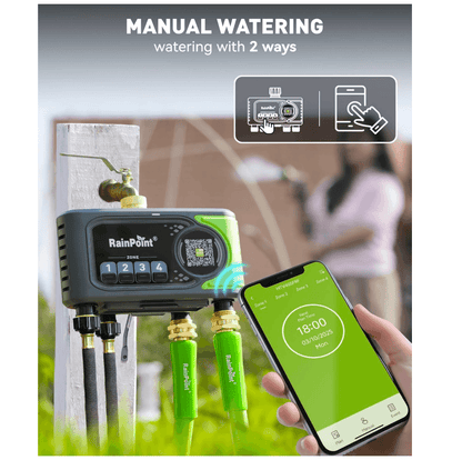 RAINPOINT WiFi Sprinkler Timer 4 Zone, Outdoor Smart Water Timer for Garden Hose with Brass Inlet &amp; Outlet