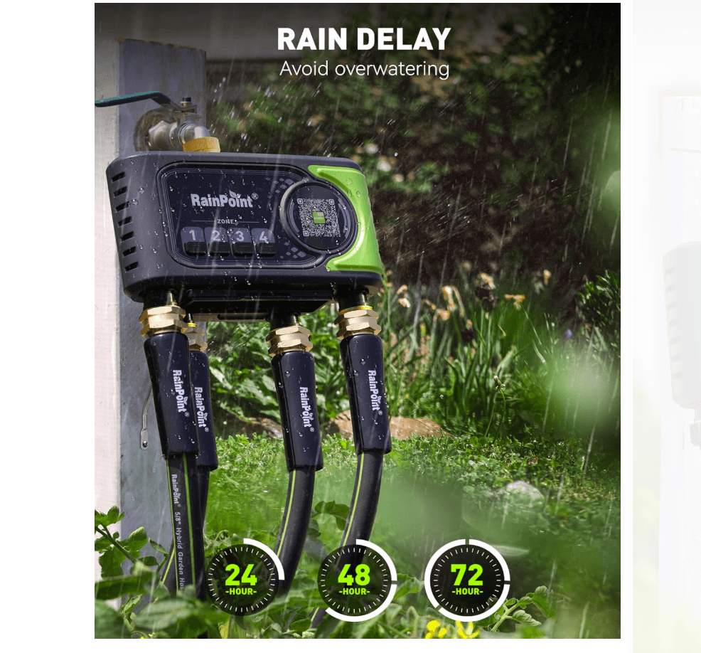 RAINPOINT WiFi Sprinkler Timer 4 Zone, Outdoor Smart Water Timer for Garden Hose with Brass Inlet &amp; Outlet