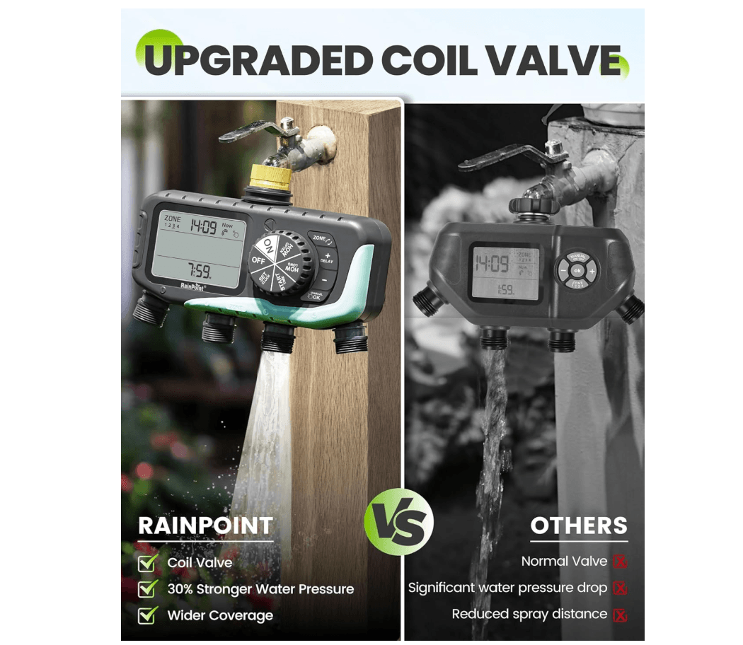 RAINPOINT Sprinkler Timer 4 Zone, Lawn Brass Inlet