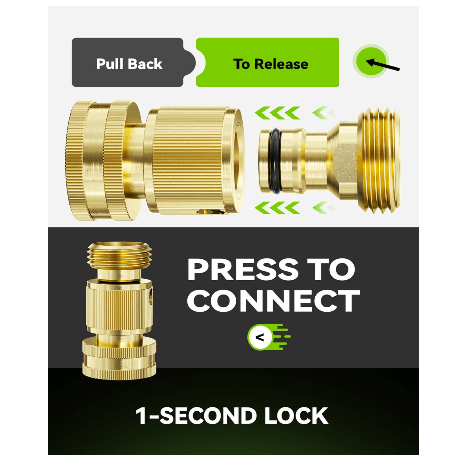 RainPoint Solid Brass 3/4" GHT Quick Connect Hose Fittings, No-Leak, 4 Sets