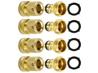 RainPoint Solid Brass 3/4" GHT Quick Connect Hose Fittings, No-Leak, 4 Sets